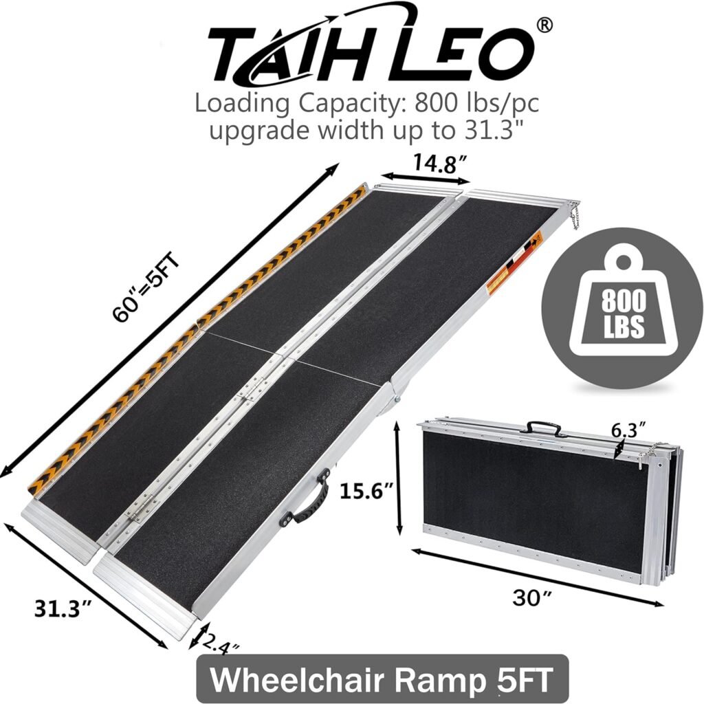 7FT Wheelchair Ramp, 84 L x 31.3 W Threshold Ramp, 800 LBS Capacity Wheel Chair Ramp, Portable Wheelchair Ramp Scooter Ramp, for Home, Steps, Stairs, Doorways, Curbs Black