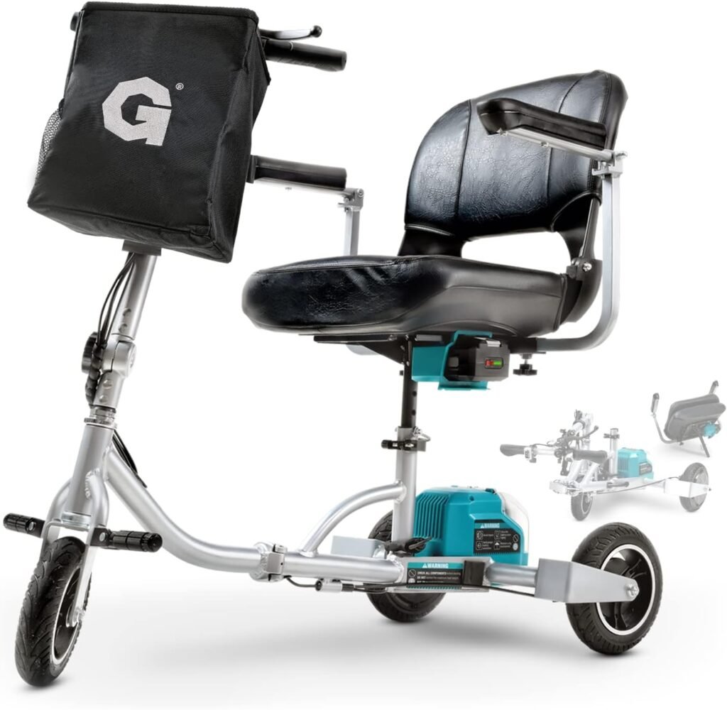 G 3 Wheel Folding Mobility Scooter Plus - Electric Powered, Airline Friendly - Long Range Travel w/ 2 Detachable 48V Lithium-ion Batteries and Charger Max Load of 330lbs