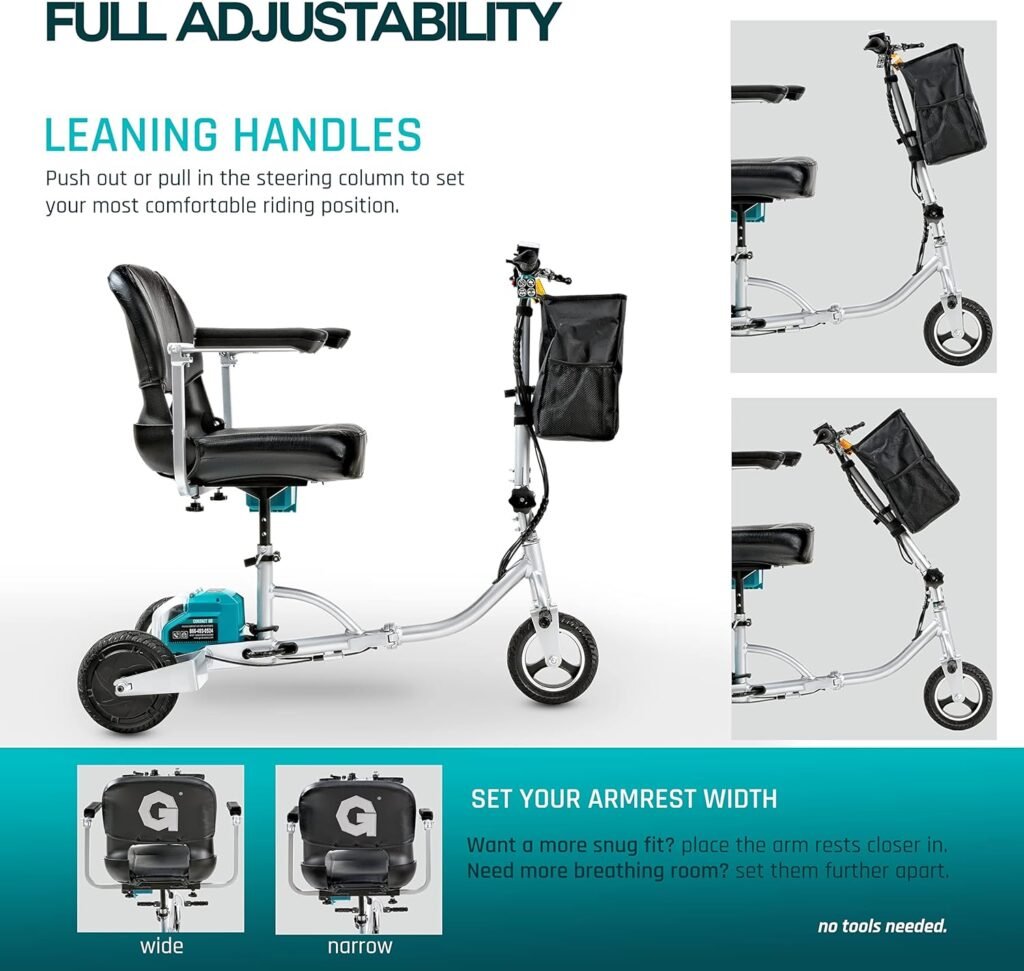 G 3 Wheel Folding Mobility Scooter Plus - Electric Powered, Airline Friendly - Long Range Travel w/ 2 Detachable 48V Lithium-ion Batteries and Charger Max Load of 330lbs