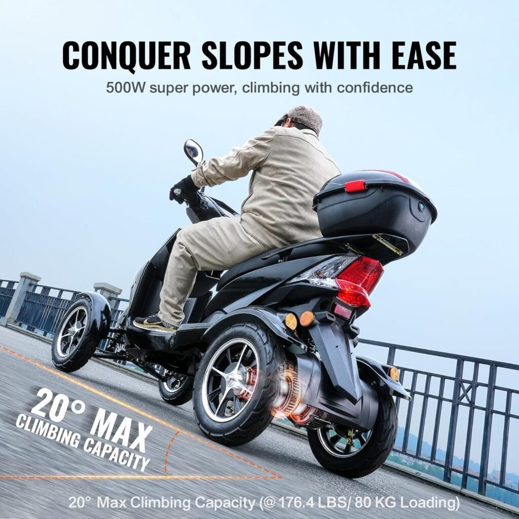 Heavy Duty 4-Wheel Mobility Scooters for Seniors  Adults 450lbs Capacity - 40 Miles 3-Speed Long Range, 500W All Terrain Electric Recreational Scooter Wheelchair with 20° Max Climbing Capacity