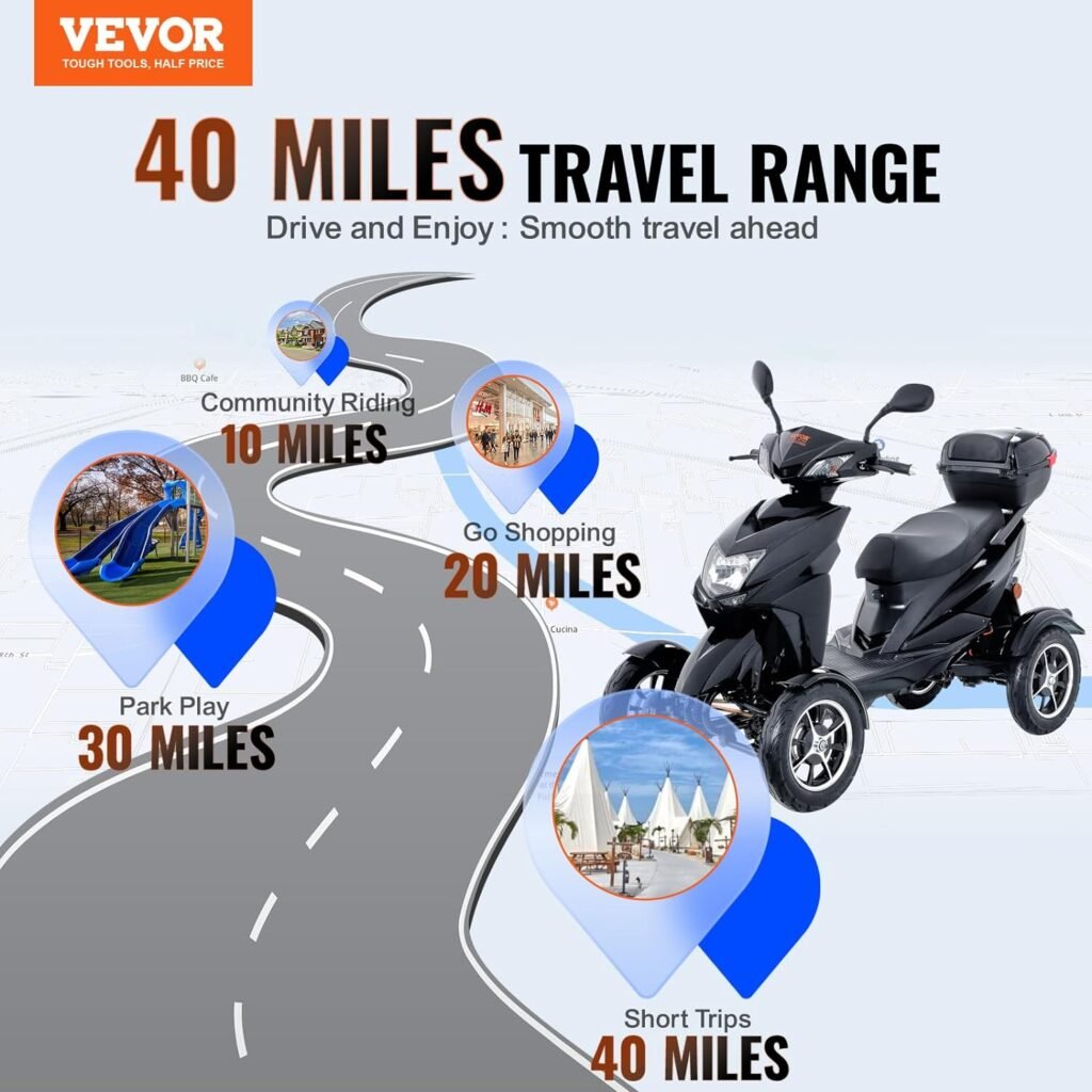 Heavy Duty 4-Wheel Mobility Scooters for Seniors  Adults 450lbs Capacity - 40 Miles 3-Speed Long Range, 500W All Terrain Electric Recreational Scooter Wheelchair with 20° Max Climbing Capacity