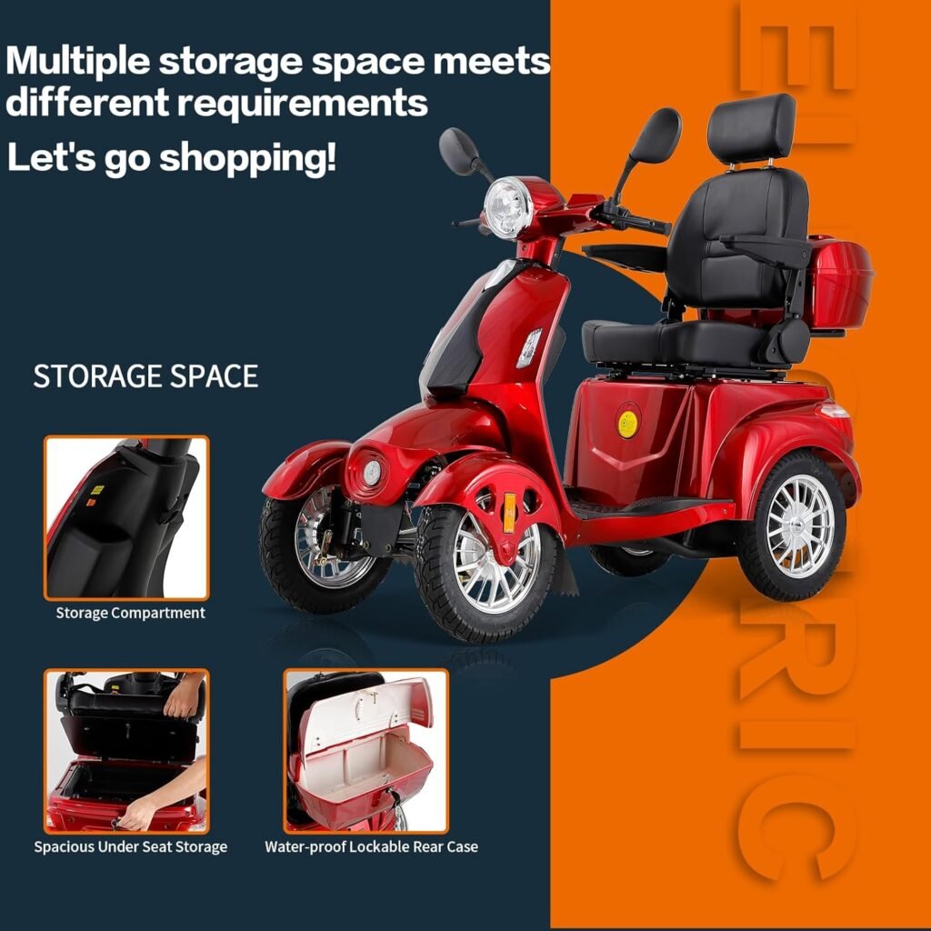 Heavy Duty 4 Wheel Mobility Scooters for Seniors  Adults 500lbs Capacity - Electric Powered Chair - 800W All Terrain Fast Mobility Scooter for Travel w/Long Range Battery Remote Key