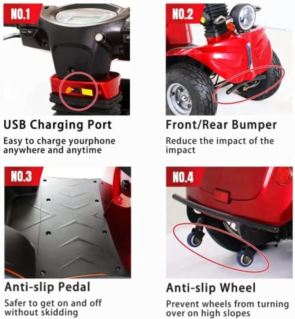 Heavy Duty Mobility Scooters for Seniors  Adults 500lbs Capacity - Electric Powered Wheelchair Device - 1000W All Terrain Recreational Mobility Scooter for Travel Red