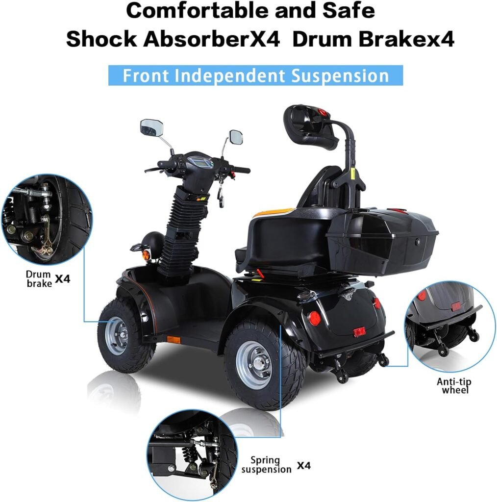 Heavy Duty Mobility Scooters for Seniors  Adults 500lbs Capacity - Electric Powered Wheelchair Device - 1000W All Terrain Recreational Mobility Scooter for Travel Red