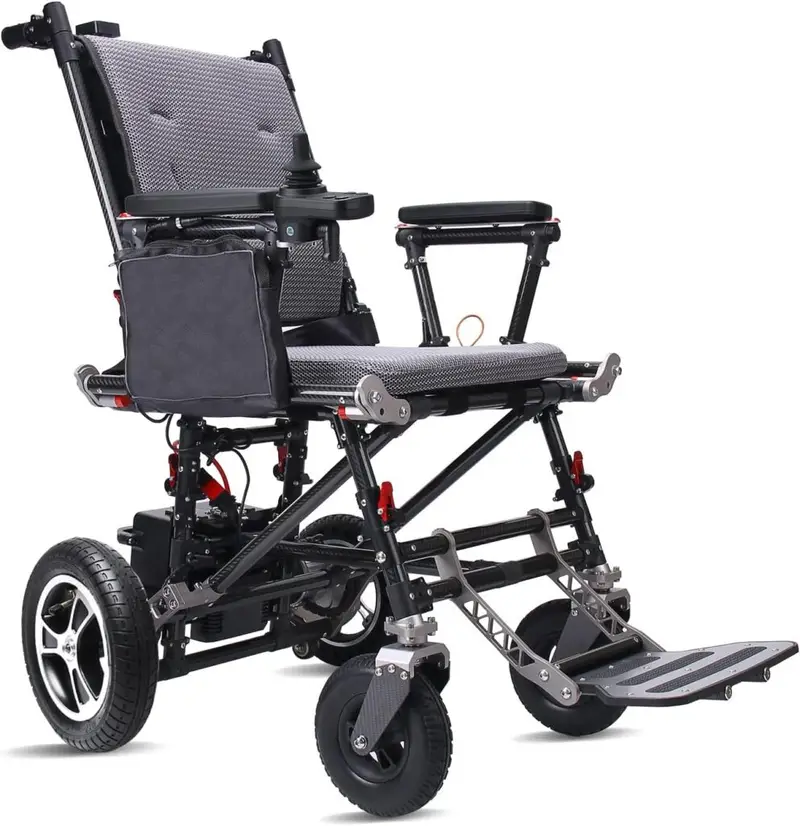 Lightweight Carbon Fiber Electric Wheelchair (only 39lbs) Ultra Light Portable Folding Transport Power Wheelchair- Travel Size - Airline Approved - User Friendly