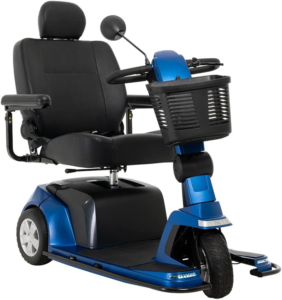 Redesigned! the Pride Maxima 3 wheel scooter reviewed, 500 lbs. Weight Capacity, Model SC901 (Ocean Blue)