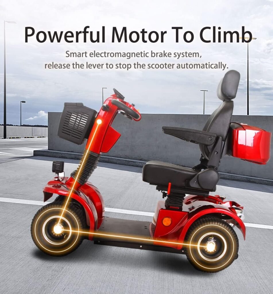 Xmatch Mobility Scooters for Adults  Seniors, Heavy Duty 4-Wheel Medical Electric Powered Wheelchair Device, Elderly-Rear Box 360 Degree Adjustable Seat (Red)