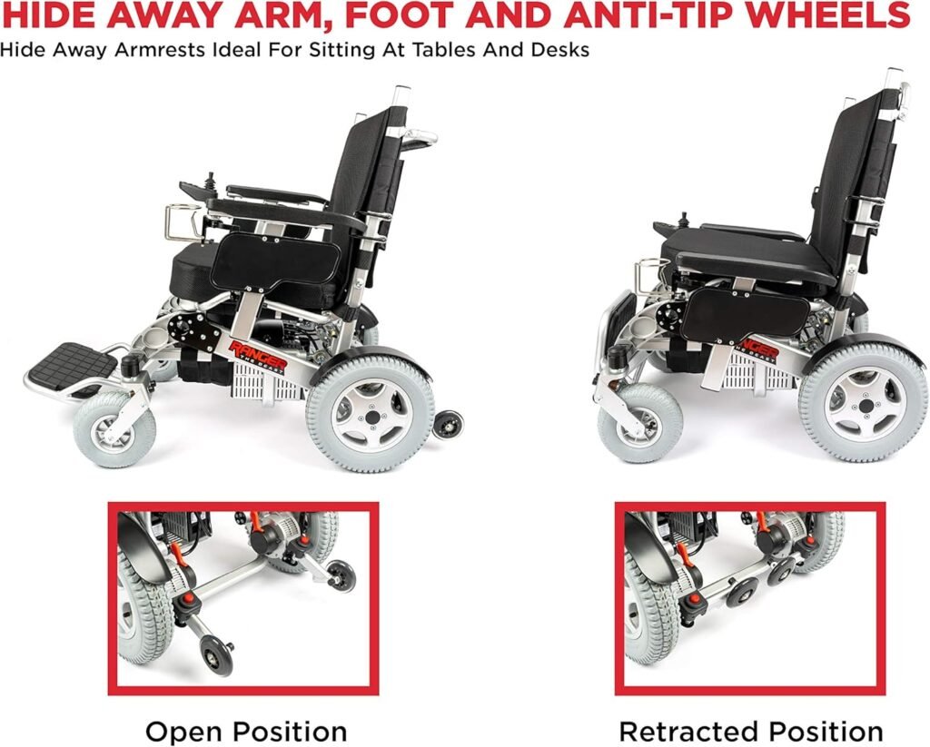 Porto Mobility Ranger Quattro (The Beast) Ultra Exclusive Foldable Electric Wheelchair Heavy Duty, Holds 550lbs 1000W Horse Power Dual Motor Folding Power Wheelchair (Silver, XL (Special Edition))