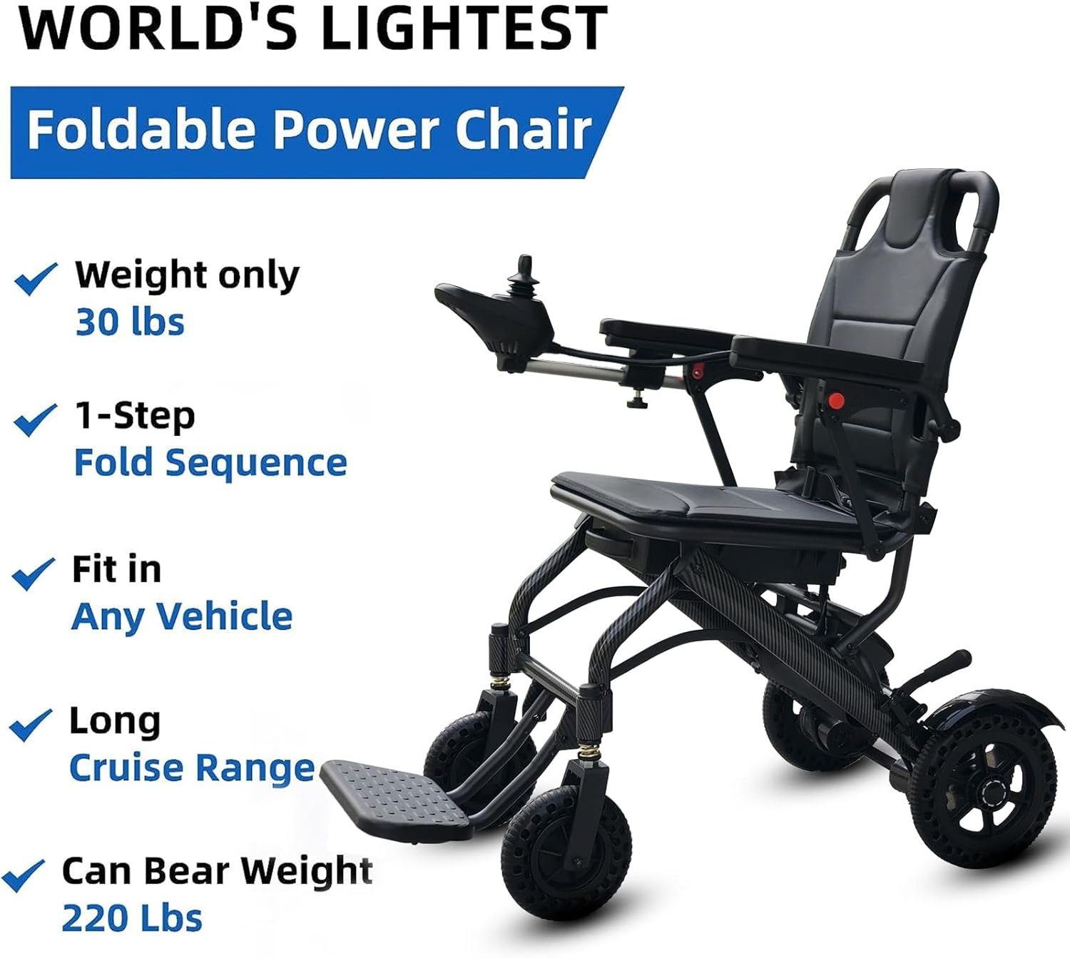 [2024 Model] Eozbrr A03D Lightweight Folding Electric Wheelchair for Adults, Seniors, Weighs only 30lbs, Intelligent Power Wheelchairs, Foldable, All Terrain Motorized Wheelchair