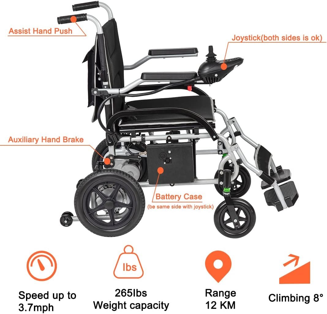 Electric Wheelchair, Lightweight 37.5 lbs, Foldable 180W Motor Power, 10AH Battery, 12 Miles Range for Adults, Foldable Lightweight Electric Wheelchairs with Seatbelt, Max Capacity: 265 lbs