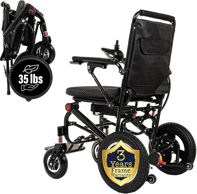 MALISA Electric Wheelchair, Lightweight Power Wheelchair, Folding Dual Motorized All Terrain Electric Wheelchairs, Comfortable Travel Wheelchair (Black Frame)