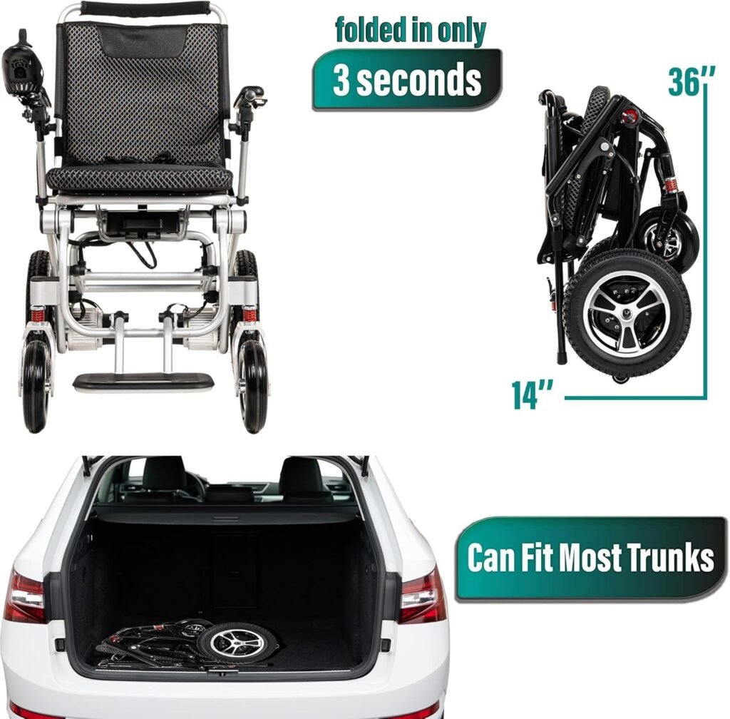 MALISA Electric Wheelchair, Lightweight Power Wheelchair, Folding Dual Motorized All Terrain Electric Wheelchairs, Comfortable Travel Wheelchair (Black Frame)