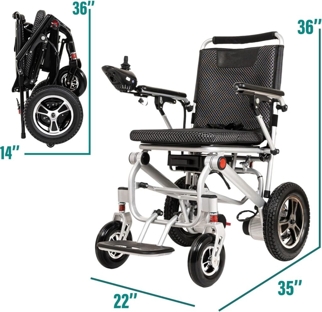 MALISA Electric Wheelchair, Lightweight Power Wheelchair, Folding Dual Motorized All Terrain Electric Wheelchairs, Comfortable Travel Wheelchair (Black Frame)