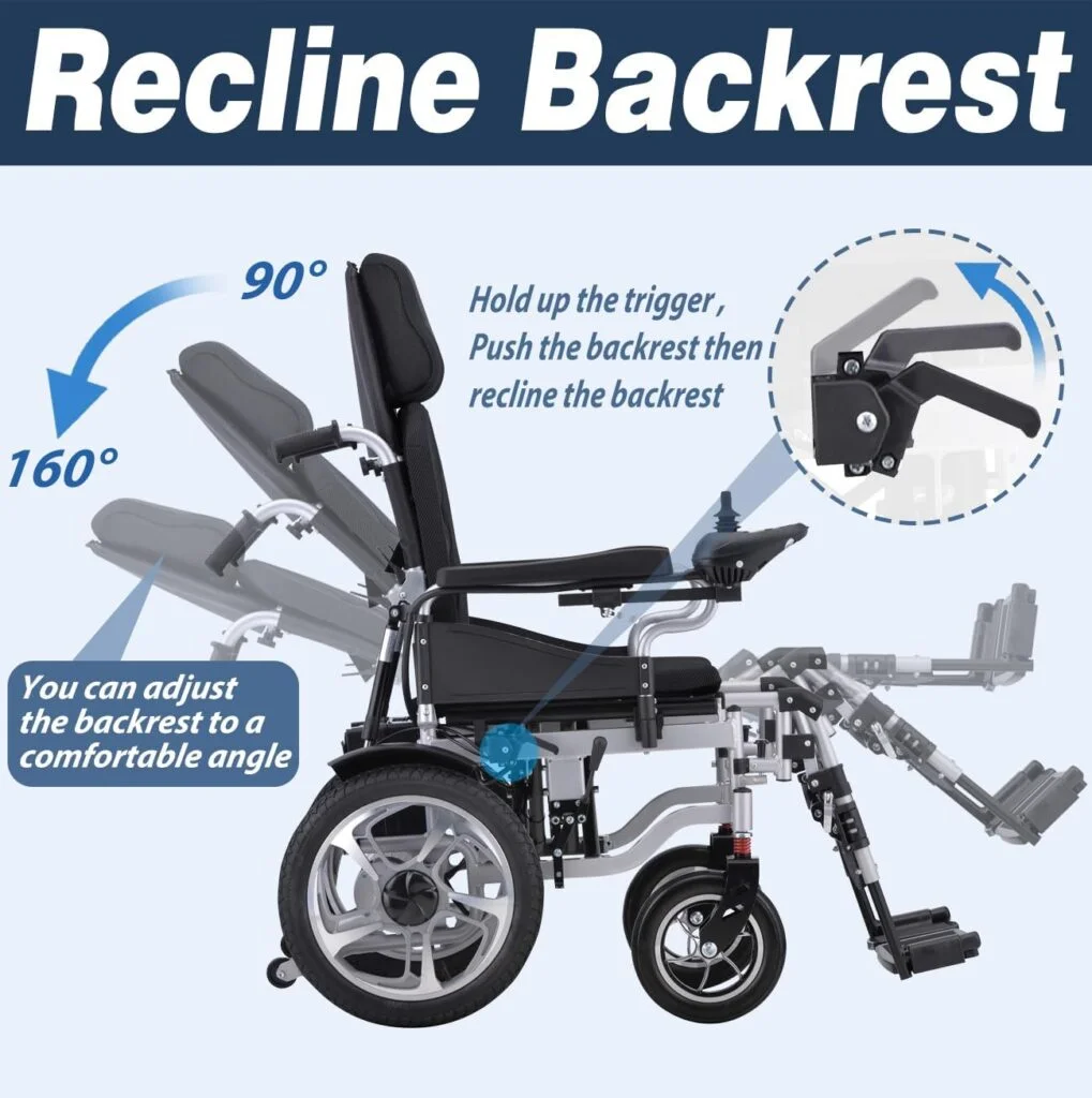 Reclining Foldable Electric Wheelchairs for Adults - 500W Super Horse Power Motor -20 Mile Range ~ 20AH Extended Battery - Include Headrest and Backrest MuMulti-Angle Adjustment Support 280lbs