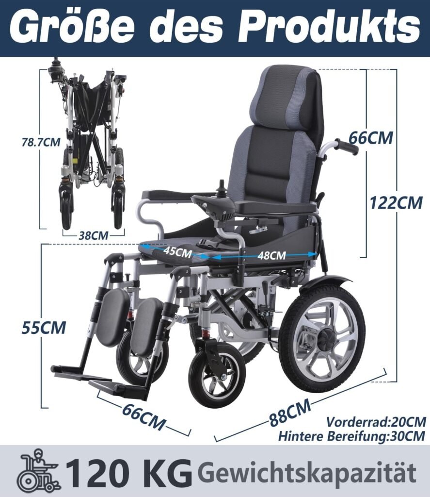 Reclining Foldable Electric Wheelchairs for Adults - 500W Super Horse Power Motor -20 Mile Range ~ 20AH Extended Battery - Include Headrest and Backrest MuMulti-Angle Adjustment Support 280lbs