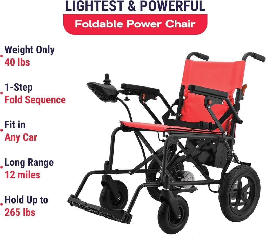 Rubicon DX02- Lightweight (Only 40lbs) Foldable Electric Wheelchair for Seniors - 12 mi Long Cruise Range with 500W Powerful Motor - Airline Approved with Detachable Battery (Model2)